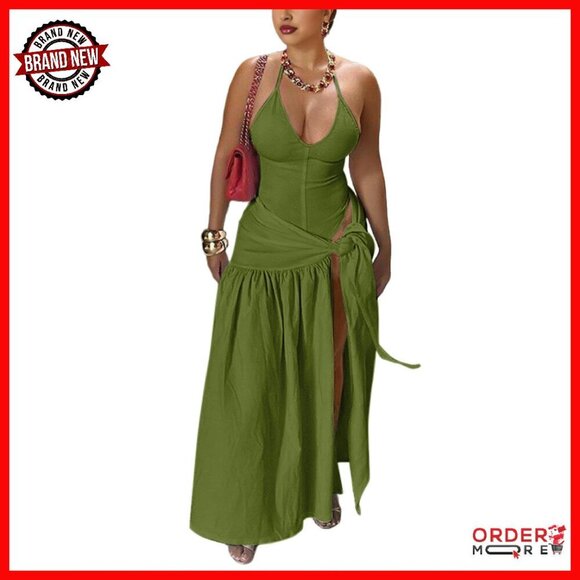 Dresses & Skirts - Sexy Halter Backless Bodysuit Wrap Maxi Skirt Two Piece Set
